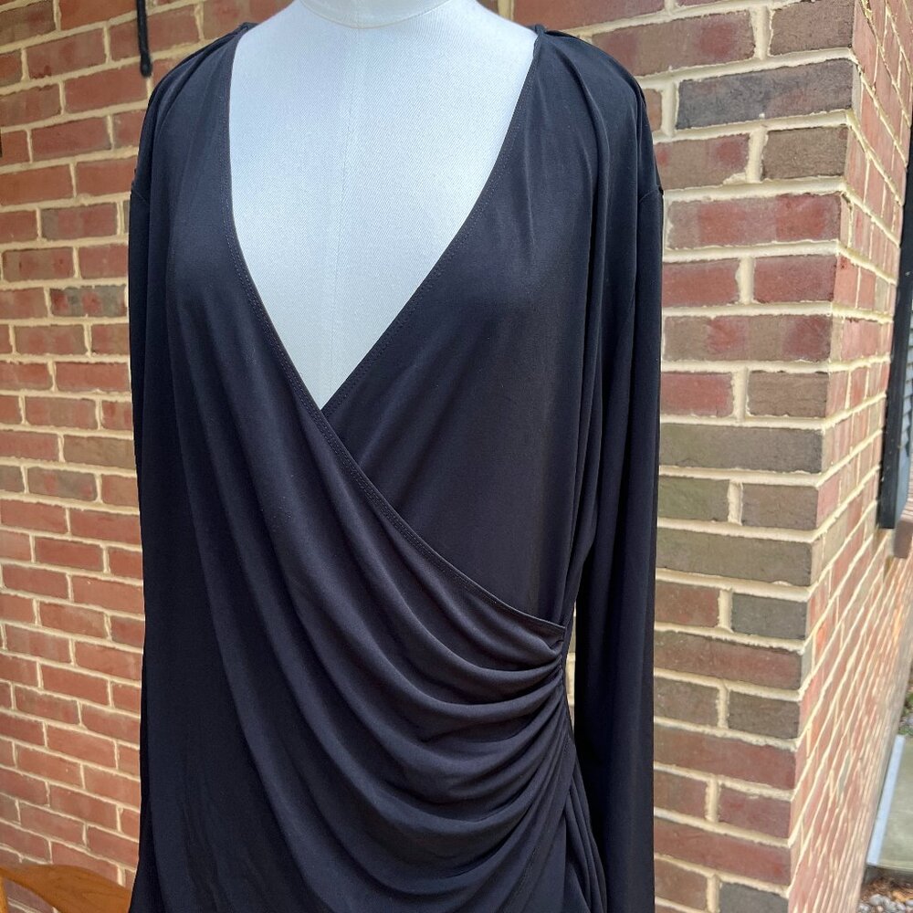 New York and Company Women's Size XL Crossover Wrap Black Long Sleeve